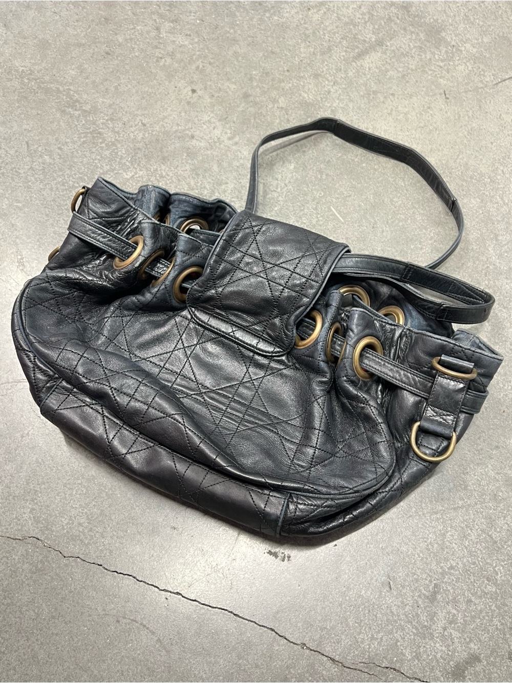 VTG Vintage Christian Dior Cannage Drawstring Designer Bag